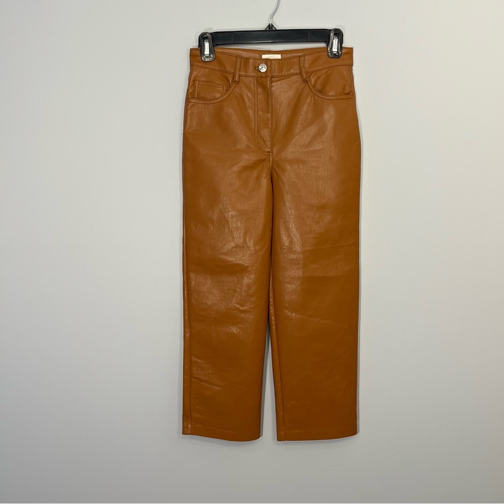 Aritzia Wilfred Pants Womens 2 Brown Melina High Rise Vegan Leather Straight Leg